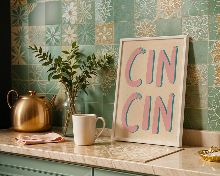 Cin Cin Kitchen Artwork,kitchen,timber border