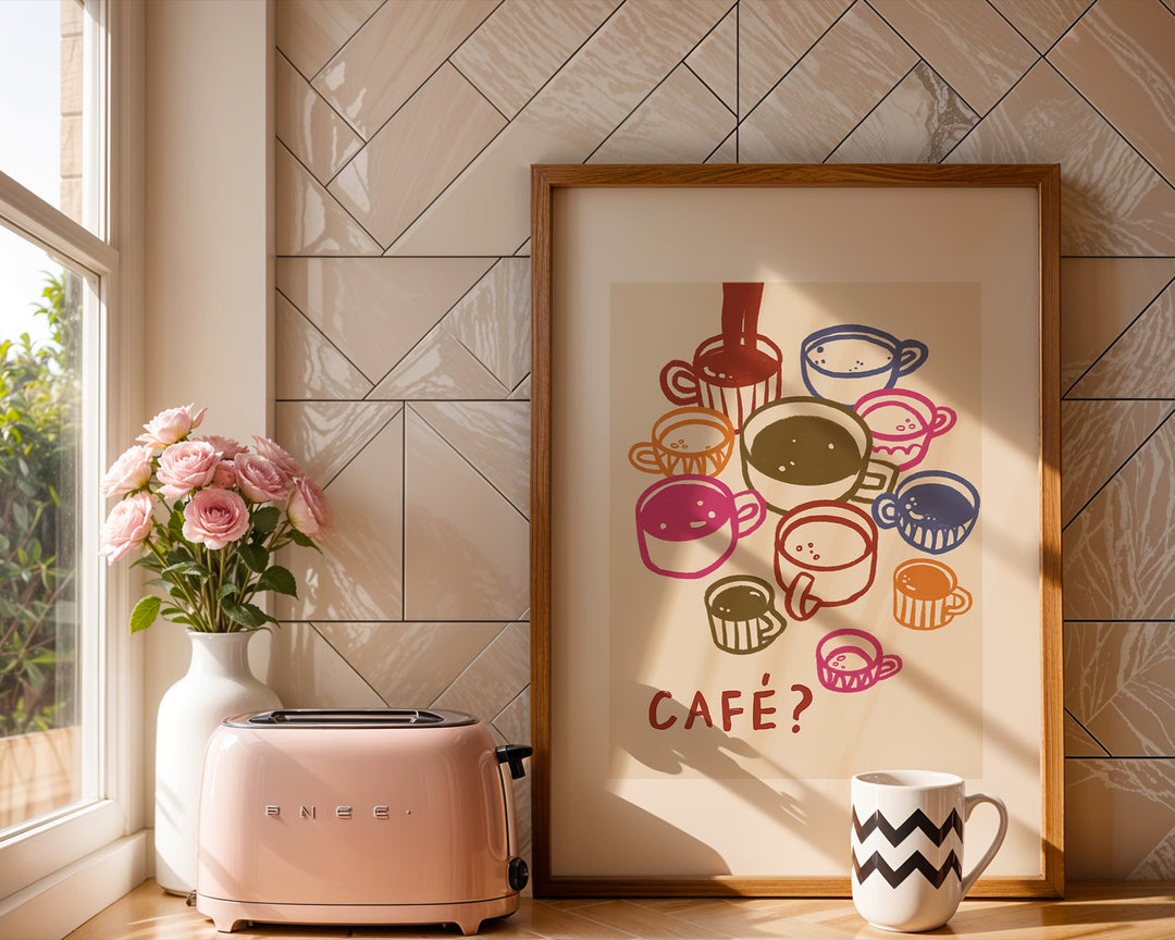 More Cafe Pouring Drink Cafe Print,kitchen,timber border