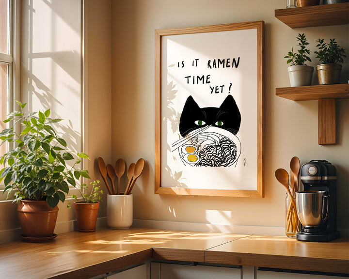 Cat Ramen Time Yet by Hayde Nizard,kitchen,timber border