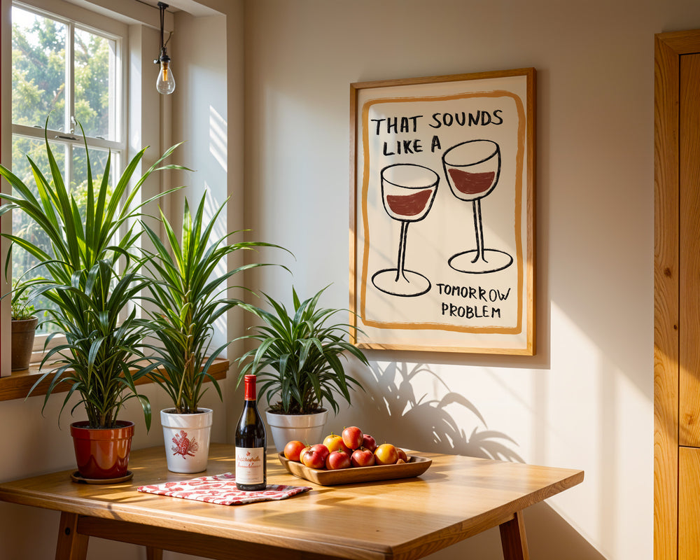 Sounds Like Tomorrow Problem Wine Wall Art,dining room,timber border