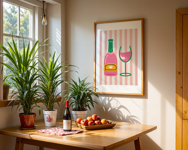 Pink Champagne Table Cloth Print,dining room,timber border