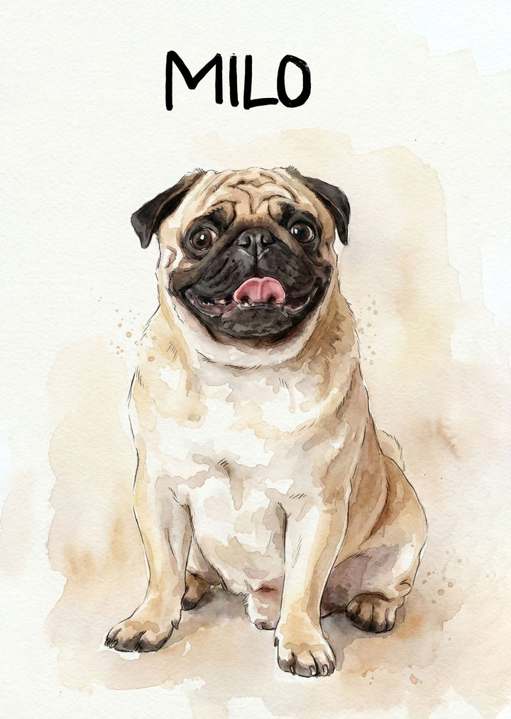 Watercolour Personalised Pet Custom Illustration Print