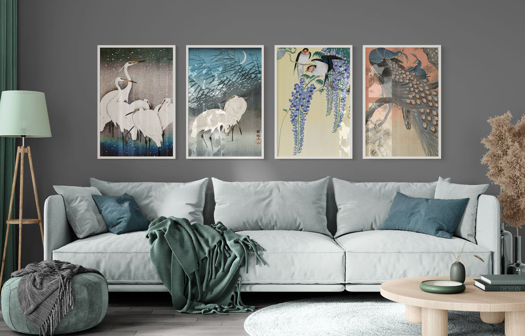 Set of 4 Woodblock Japanese Prints by Ohara Koson