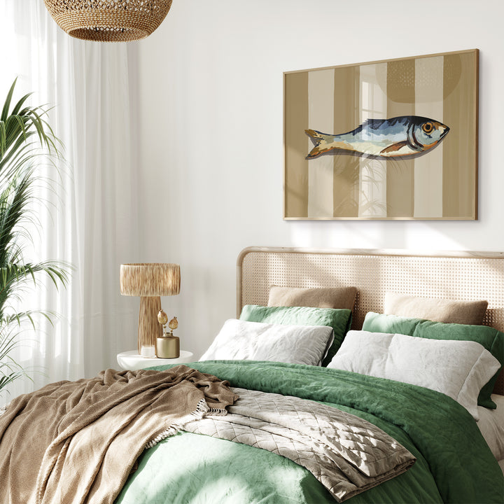 Beige Fish Lunch Artwork,bedroom,timber border