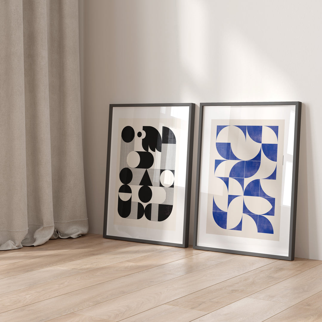 Abstract Maze Pair by Maison Bootsy,gallery wall,hallway,black border