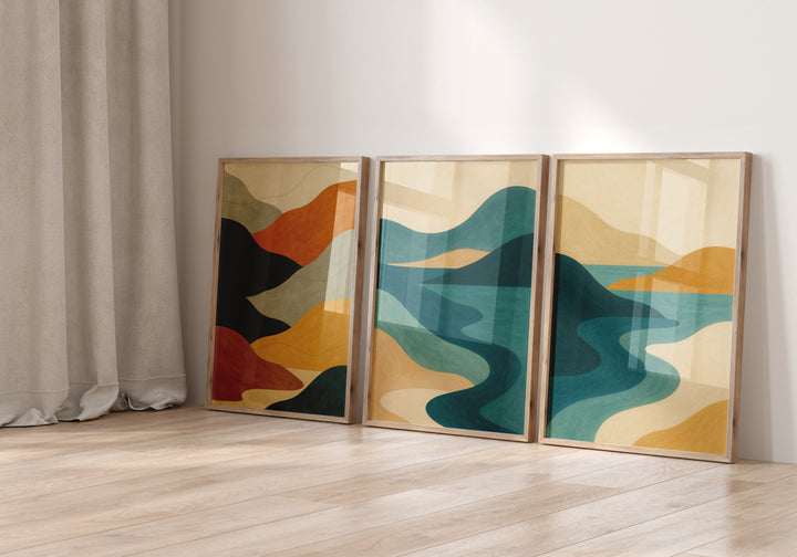 Abstract Trio Coastal Illustration Sunset Prints