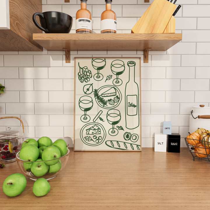 Green Bonjour Food Mix Wall Art,kitchen,timber border