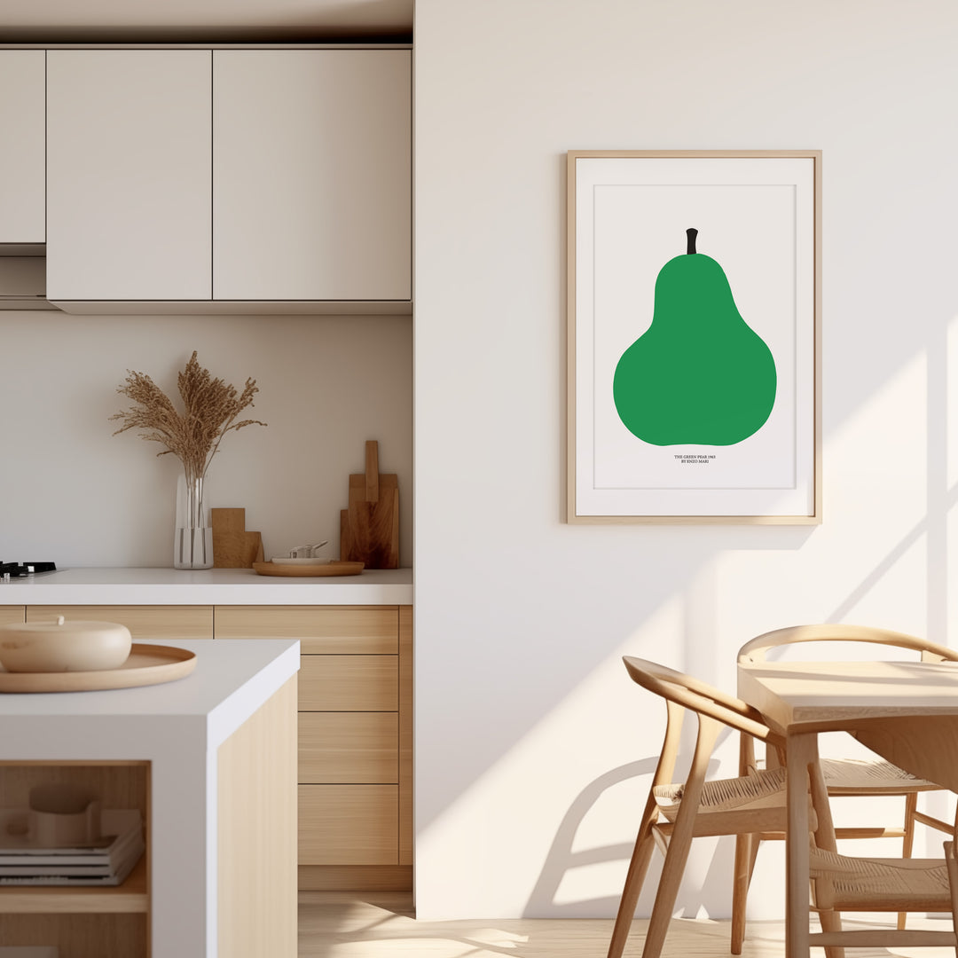 The Green Pear 1963 by Enzo Mari Wall Print,kitchen,diningroom,timber border