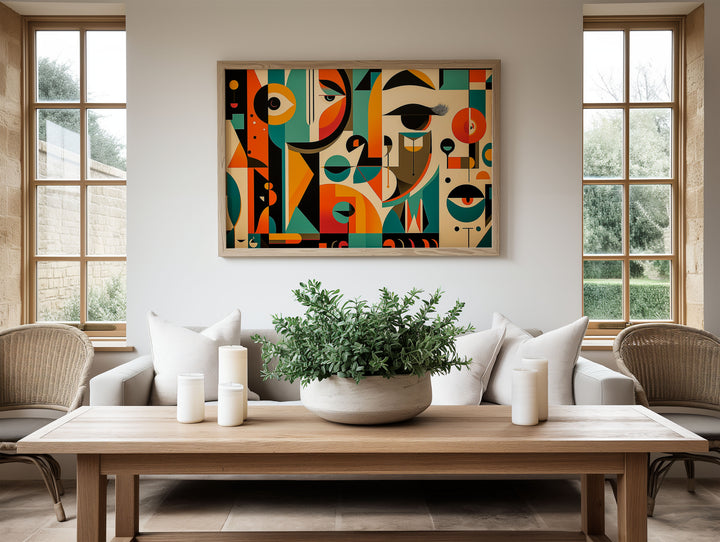 Echoes in Color Abstract Cubism Landscape Artowrk,livingroom,timbe border