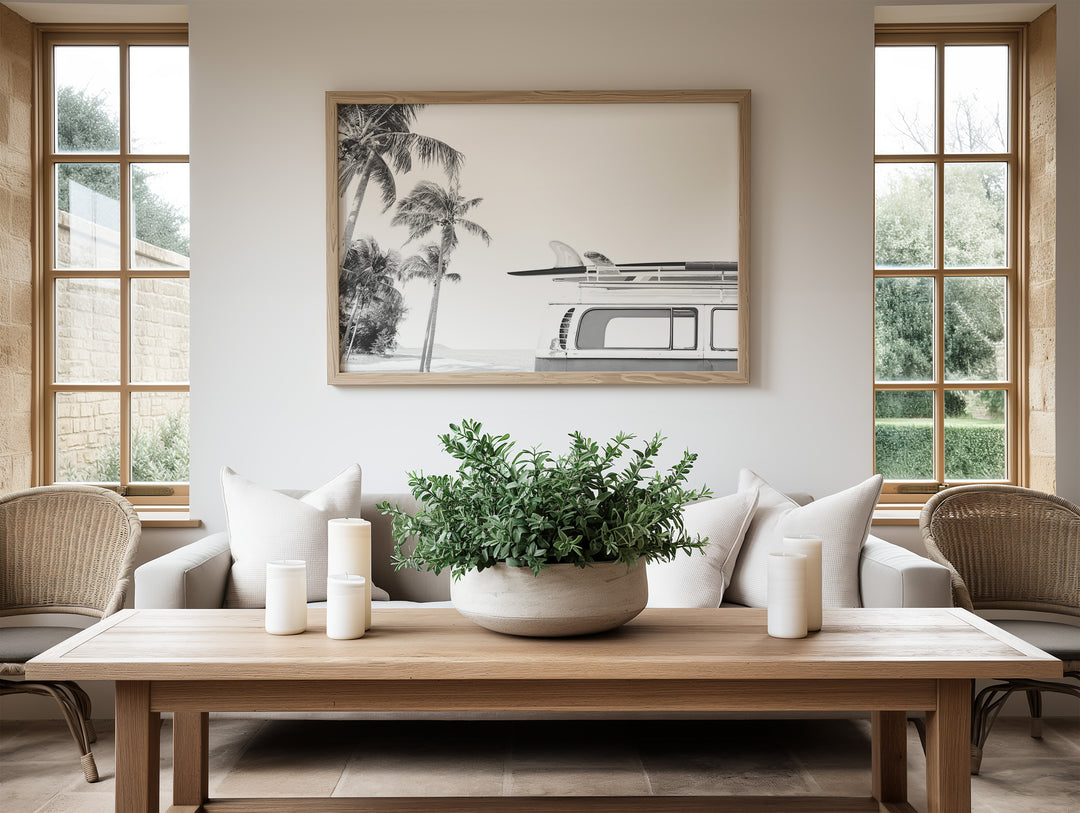 Coastal Surfer Van Tropical Wall Art,hallway,livingroom,timber border