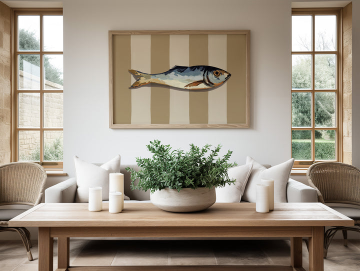 Beige Fish Lunch Artwork,livingroom,gallery wall,timber border