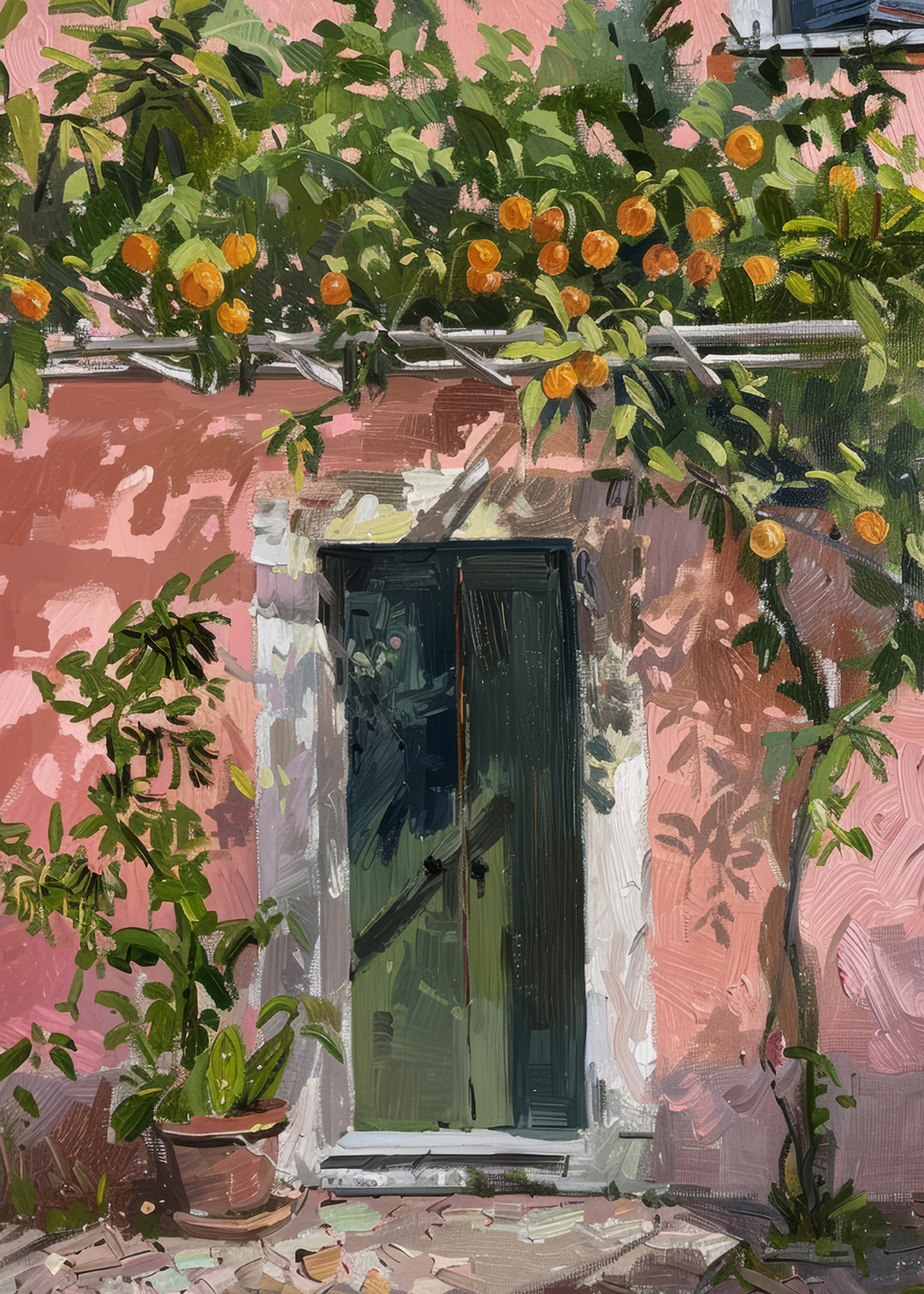 Lemon Green Door Archway Oil Painting,frame