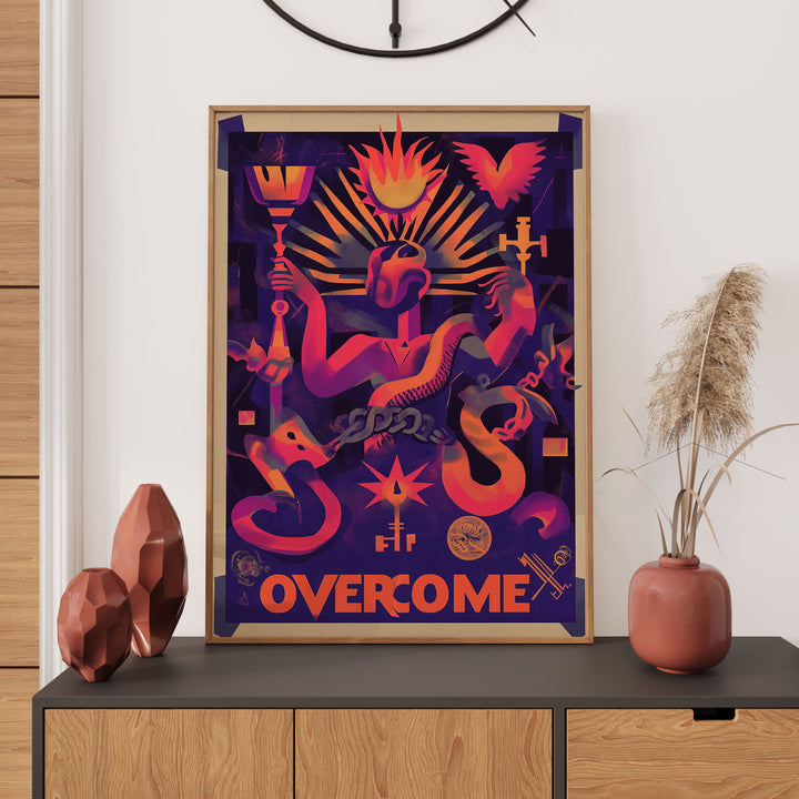 Overcome Vibe Framed Print,living room,timber border