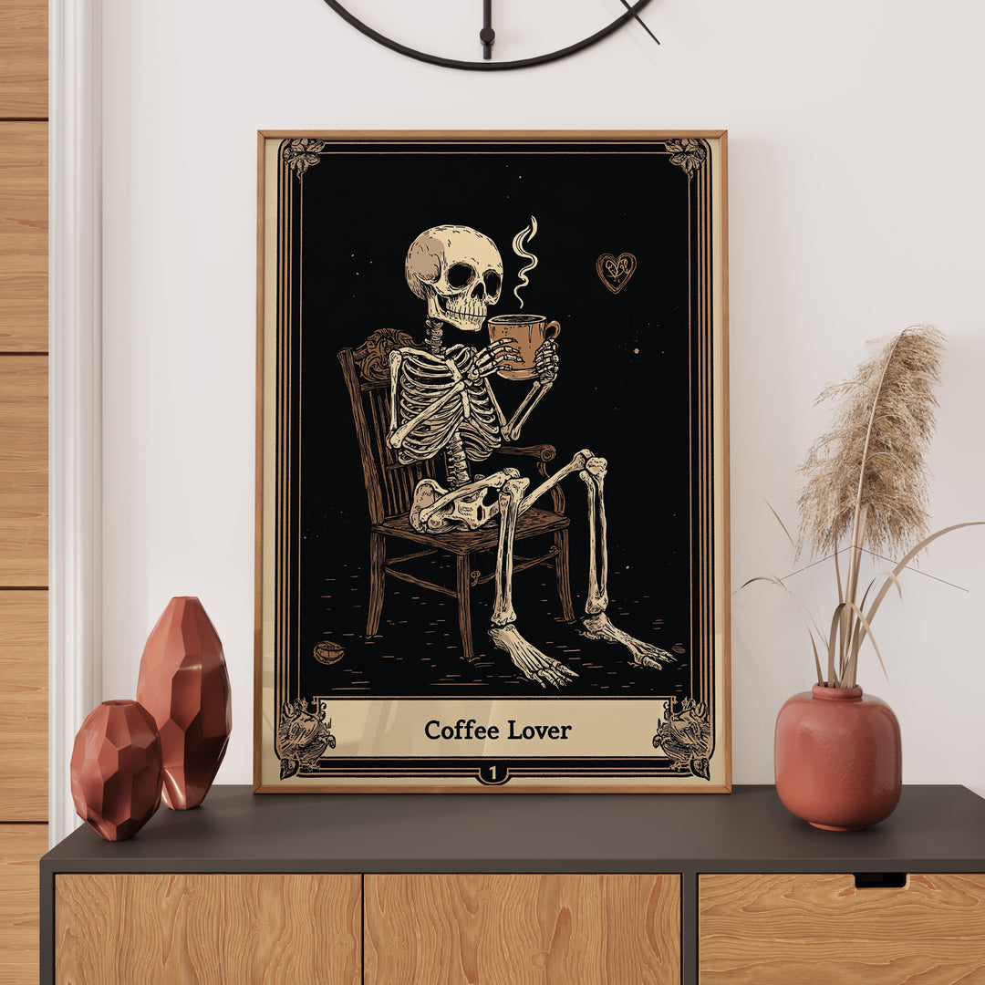 Coffee Lover Tarot Card Print,dining room,timber border