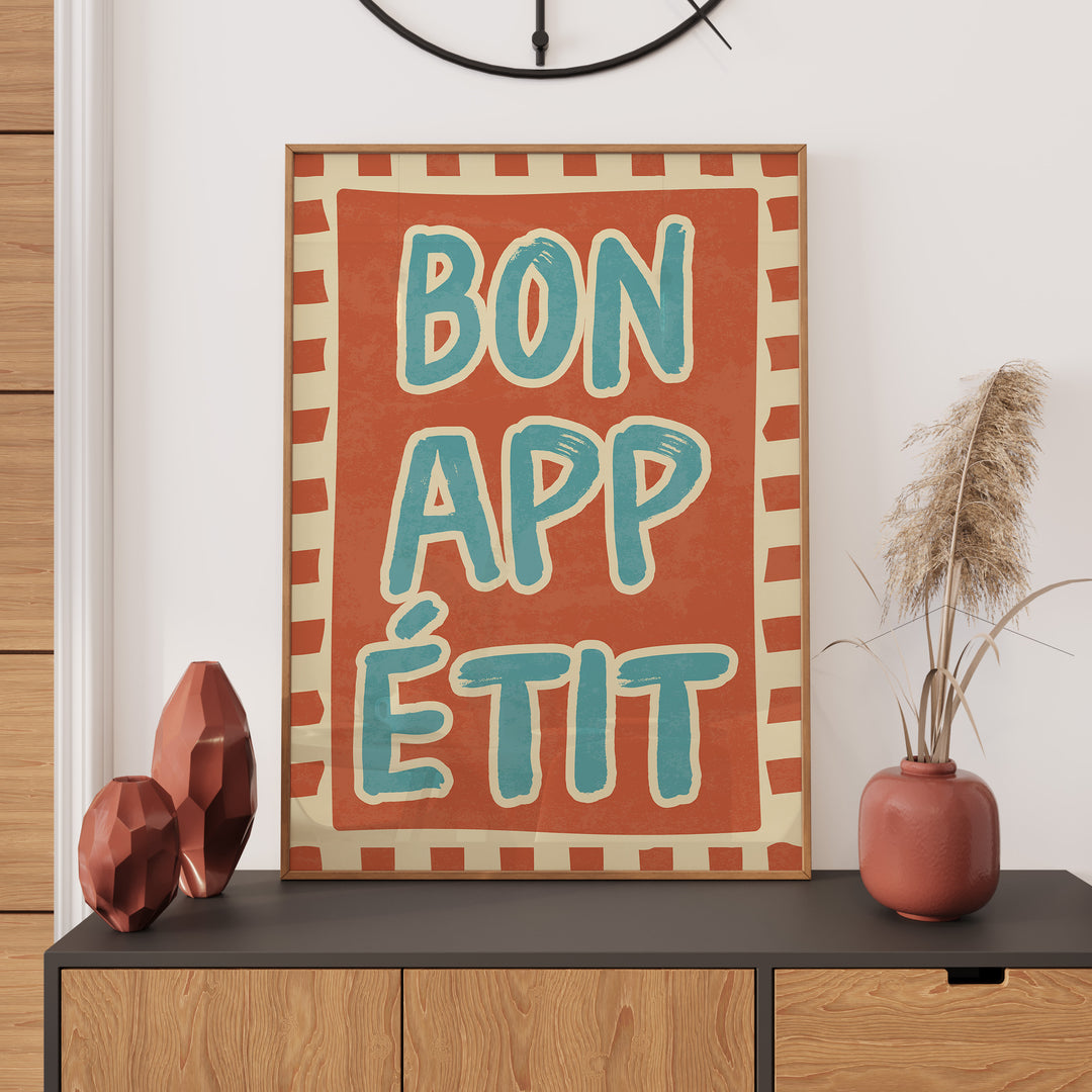 Bon Appetit Print Artwork,livingroom,timber border