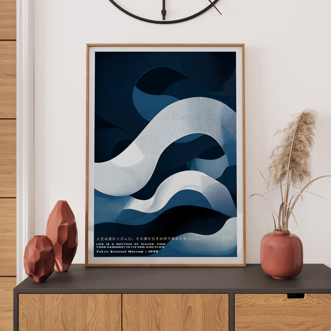 Blue Abstract Japanese Wave,gallery wall,timber border