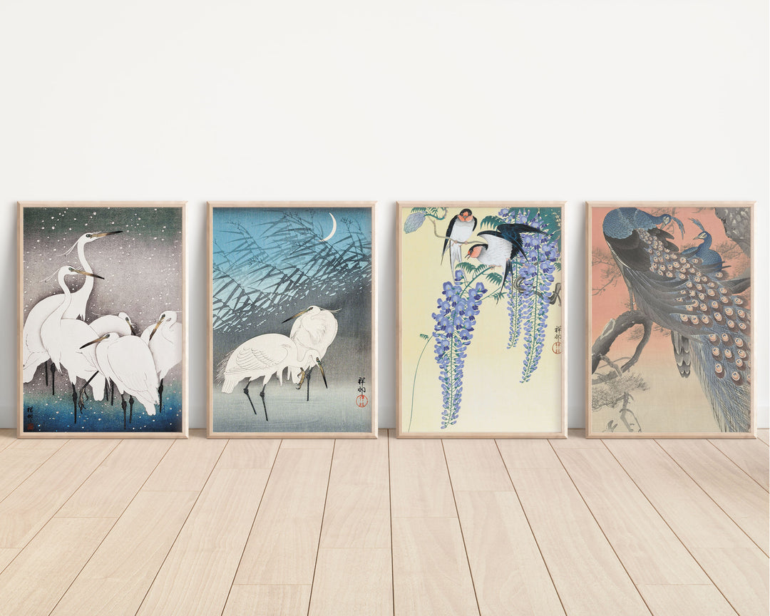 Set of 4 Woodblock Japanese Prints by Ohara Koson