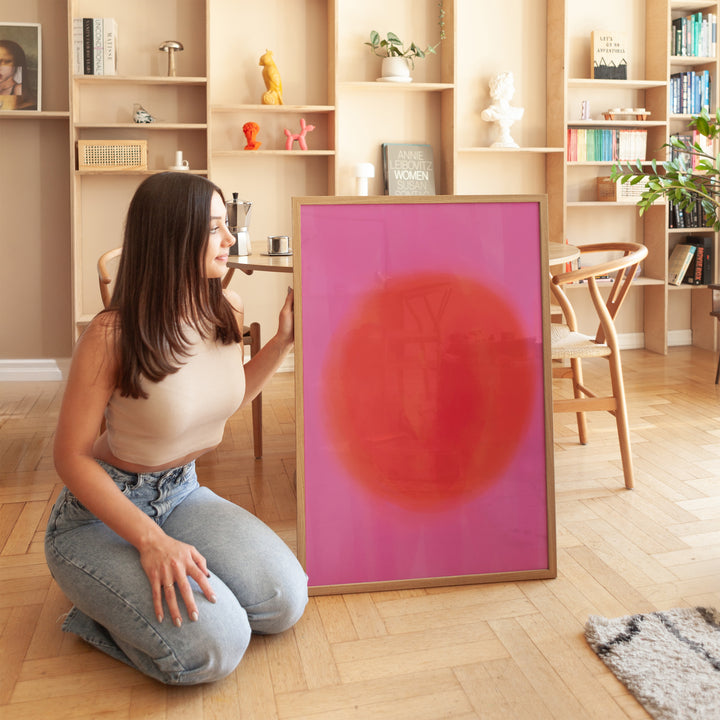 Pink Aura Artwork,living room,timber border