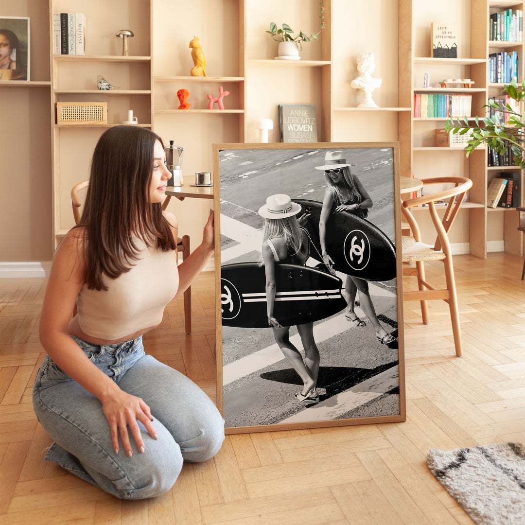 Chanel Surfer Girls Crossing Street Photograph,livingroom,timber border