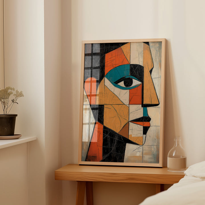 Cerulean Thought Cubism Artwork,bedroom,timber border