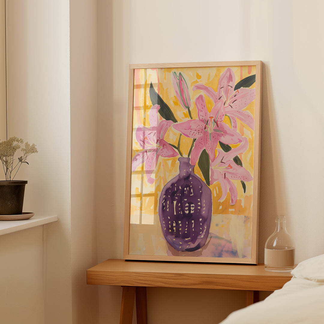 Pink Flowers Art Painting,bedroom,timber border