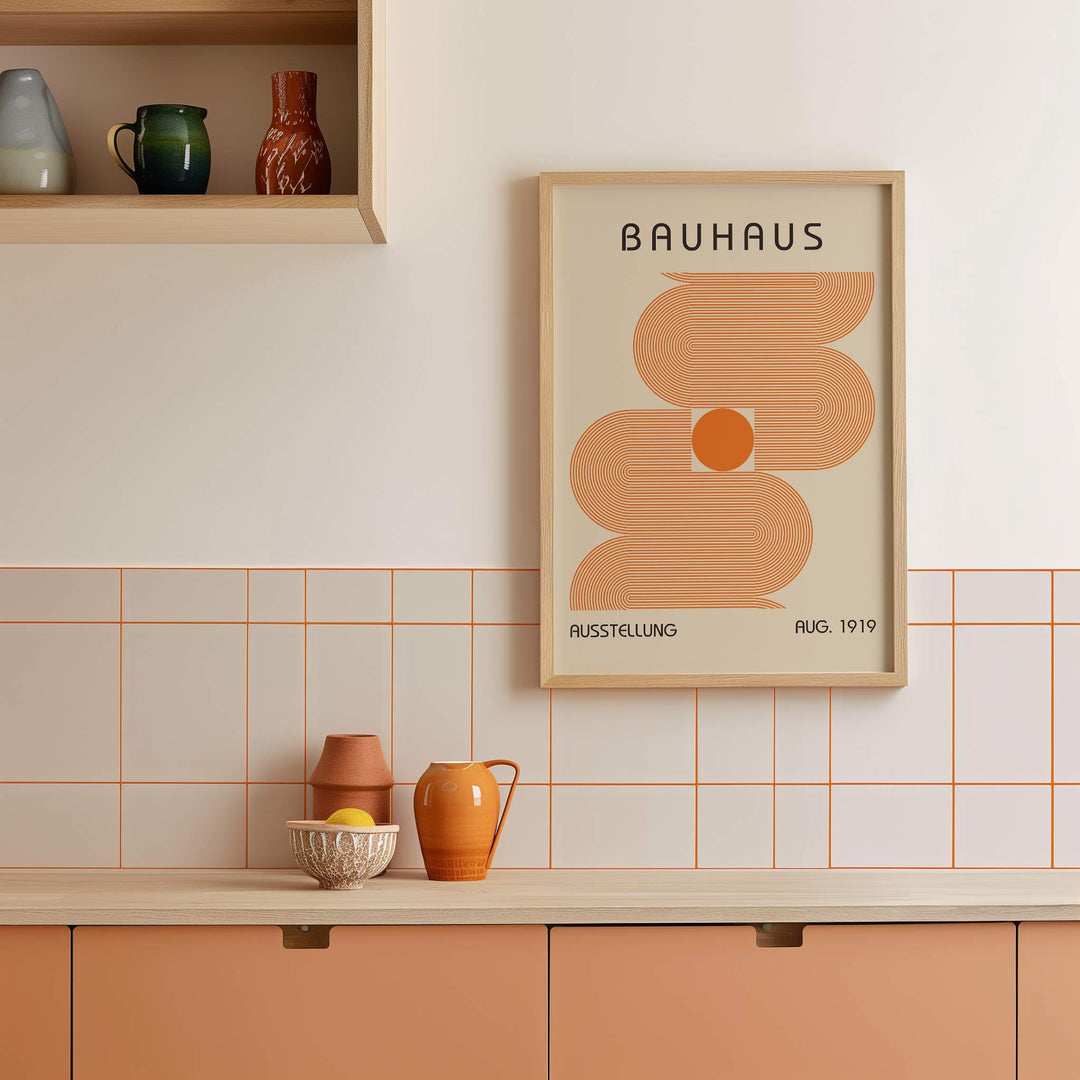 bauhaus orange wall art circle meets lines print download artwork for kitchen print