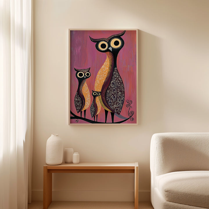 Owl Oil Illustration Kids Prints,livingroom,timber border