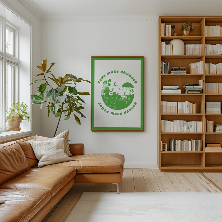 Take More Chances Dancing Frogs by Lucia Sankovic,living room,timber border