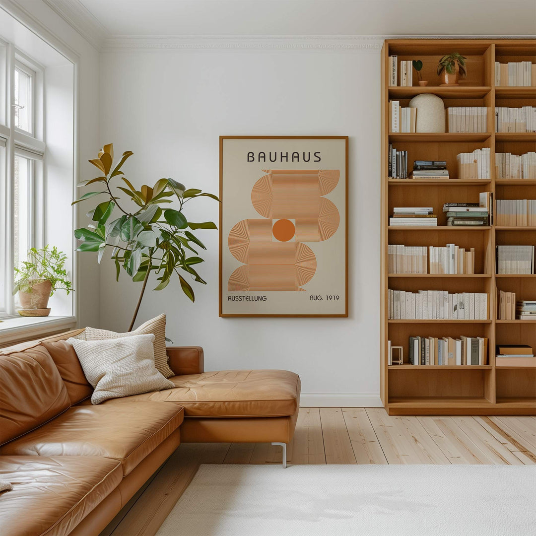 bauhaus orange wall art circle meets lines print download artwork for study large poster bookcase