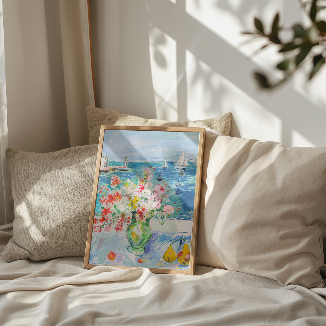 Flower View Ocean Wall Painting,bedroom,timber border