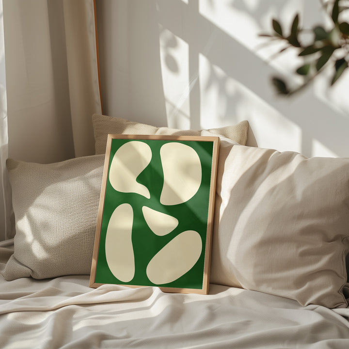 Green Leaf Abstract Print,living room,timber border