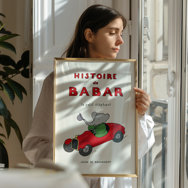 Babar Red Vintage Car Kids Print,kitchen,,timber border 