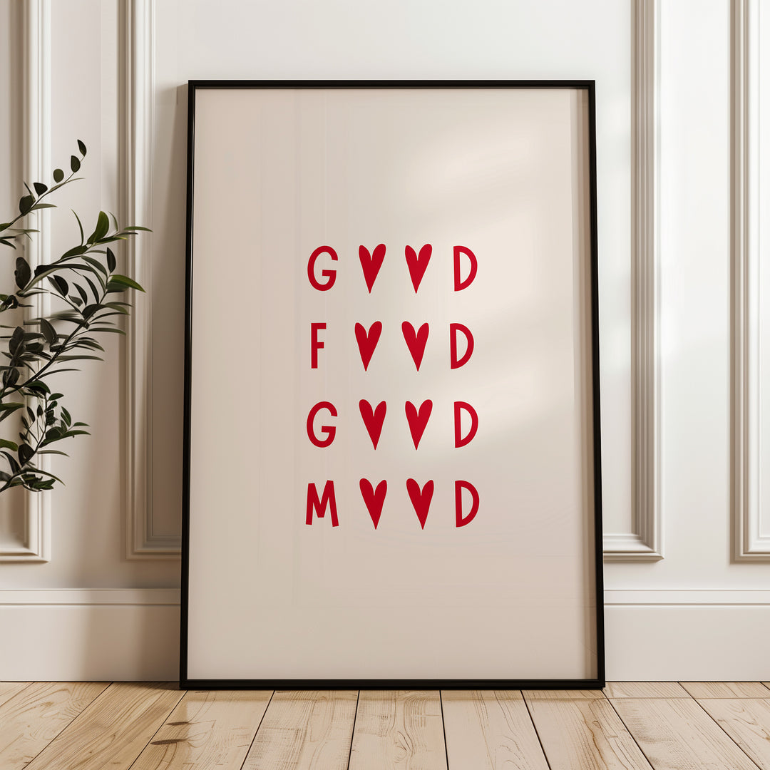 Good Food Good Mood Heart Print,fun,gallery wall,timber border