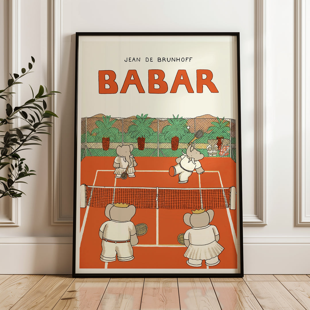 Babar Plays Tennis Kids Print,tennis,gallery,timber border