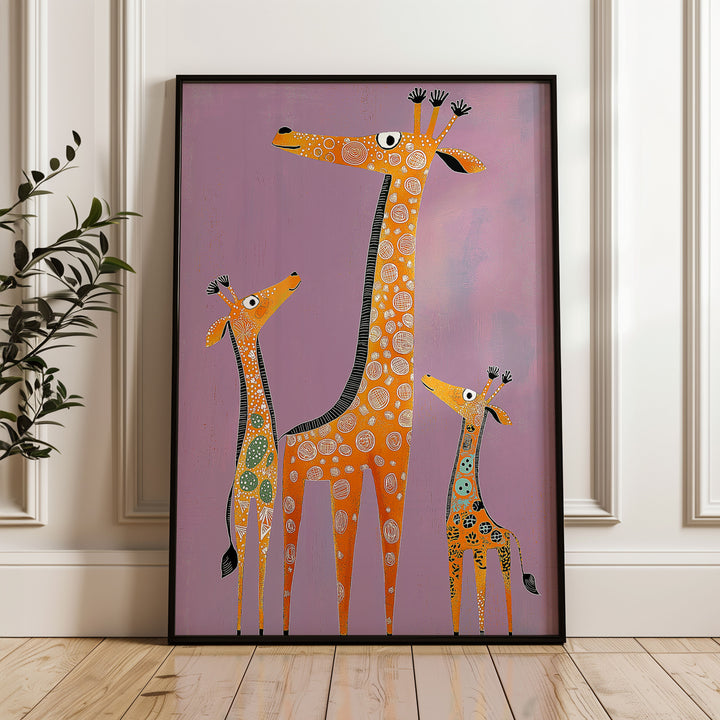 Gentle Giraffes Kids Art Print,gallery wall,timber border