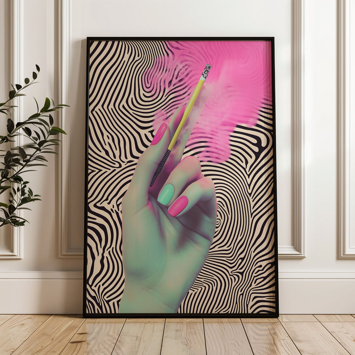 Pink Cigarette Zebra Wall Print,living room,black border