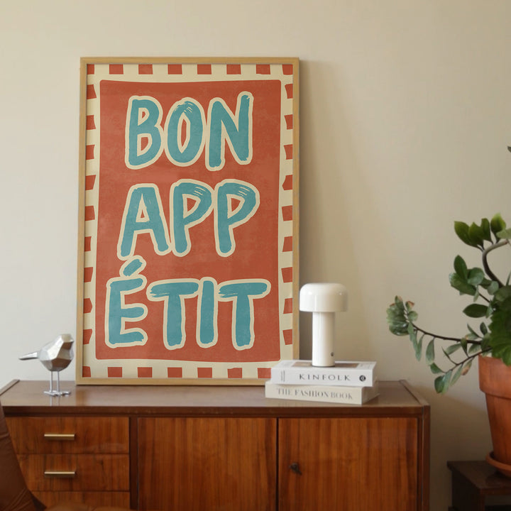 Bon Appetit Print Artwork,livingroom,timber border