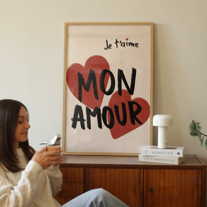 Mon Amour Kitchen Print,livingroom,timber border