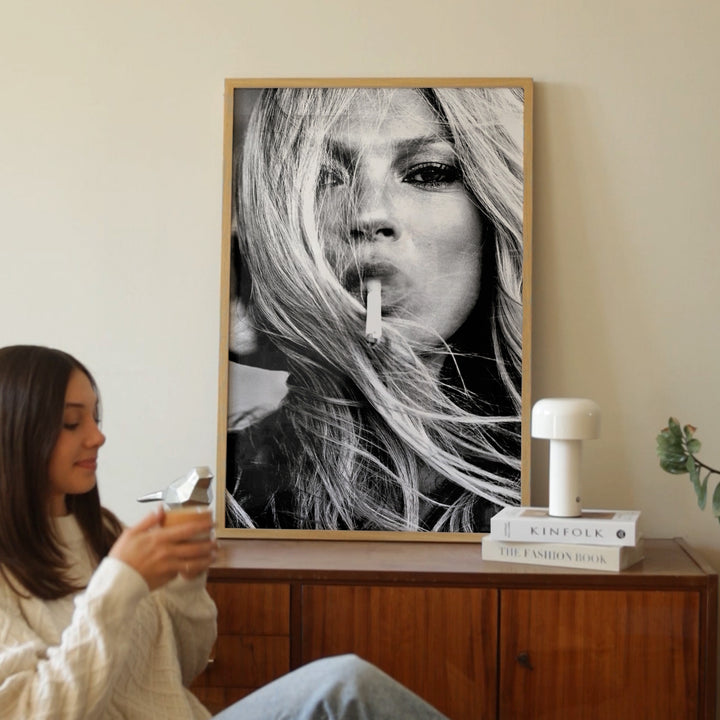 Kate Moss Smoking Photography Artwork,gallery wall,timber border