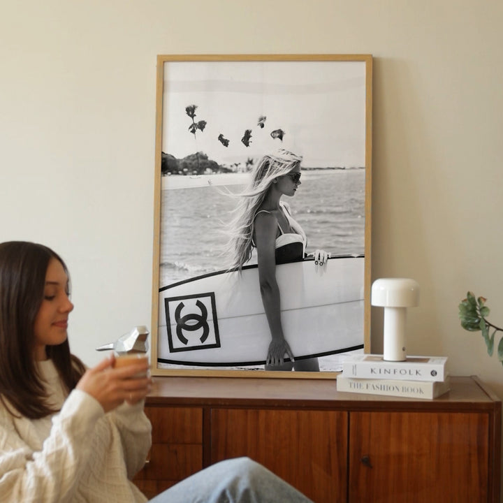 Surfer Chanel Girl Beach Photograph Wall Art,gallery wall,timber border