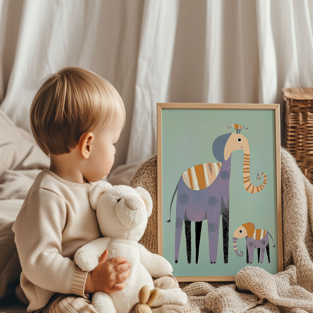 Kids Elephant Illustration Art,livingroom ,timber border