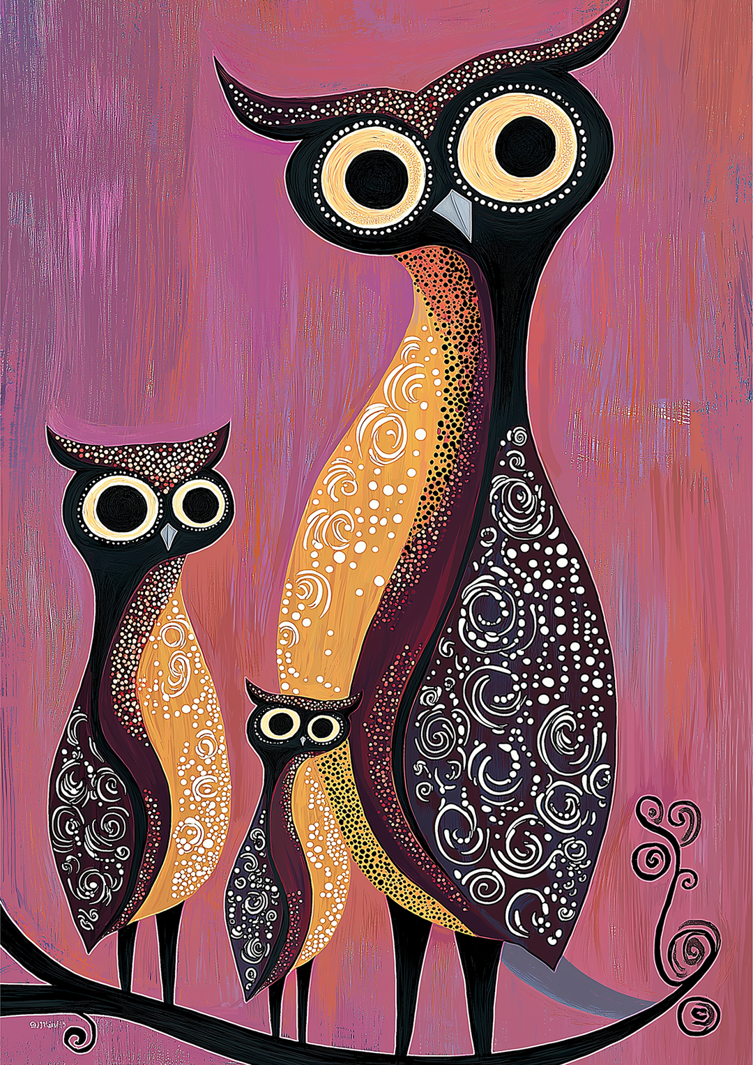 Owl Oil Illustration Kids Prints,frame