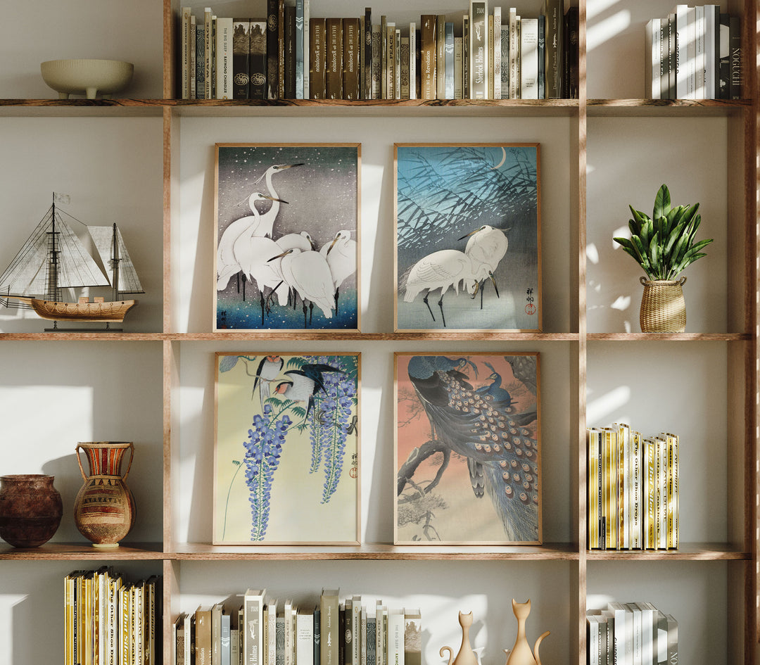 Set of 4 Woodblock Japanese Prints by Ohara Koson