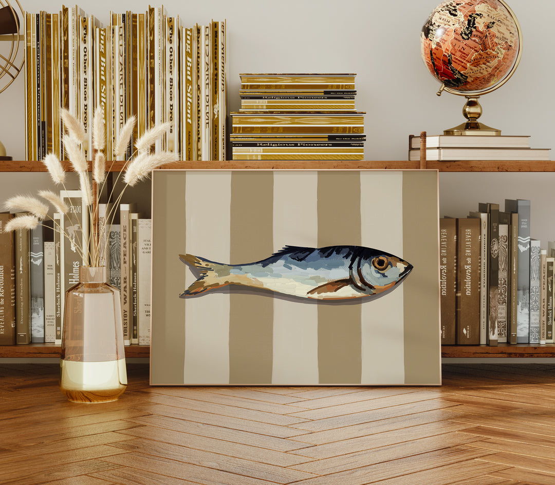 Beige Fish Lunch Artwork,livingroom,gallery wall,timber border