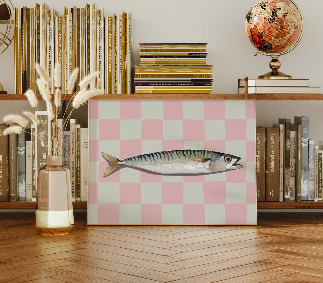 Pink Sardine Kitchen Print,livingroom,timber border