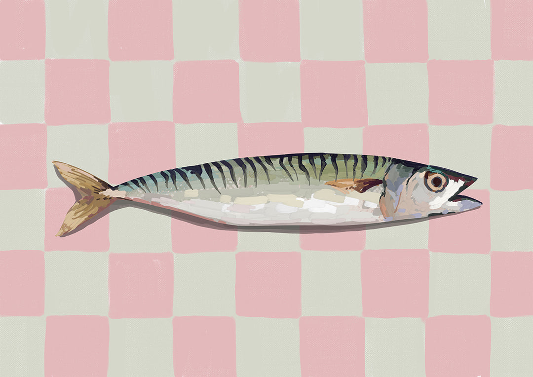 Pink Sardine Kitchen Print,frame