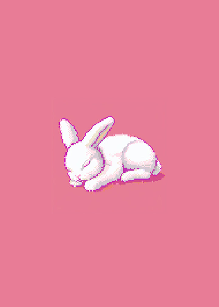 Pixel Bunny Sleeping Kids Print,frame