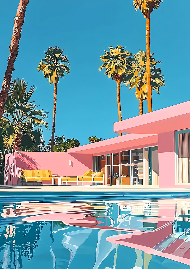 Retro Pink House Palm Springs Wall Art,frame