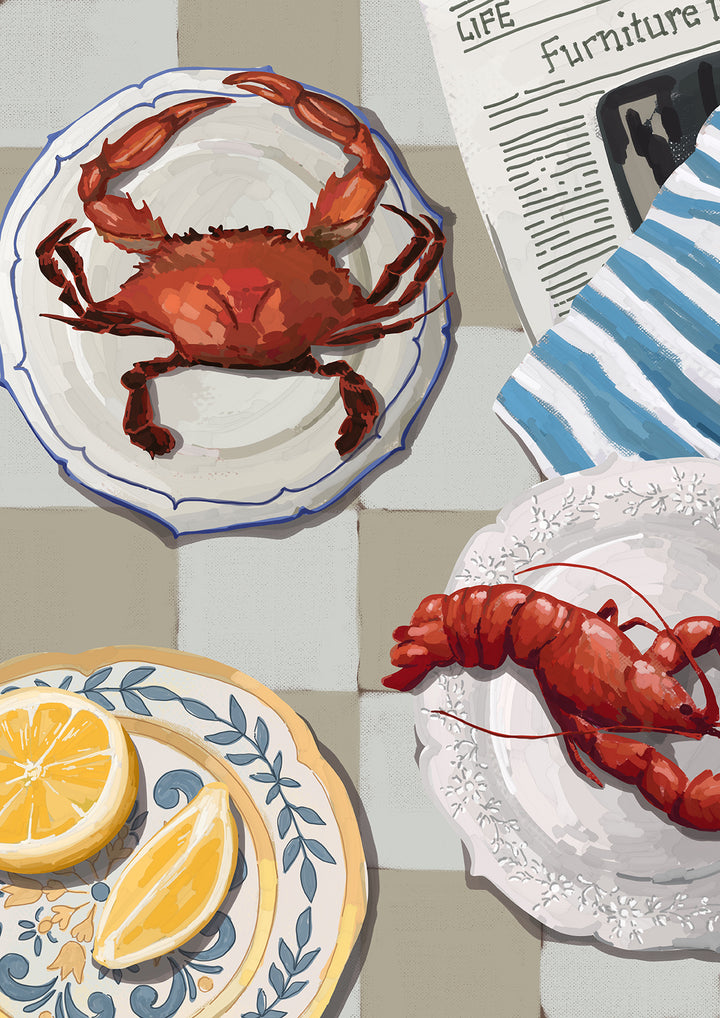 Seafood Lemon Feast Wall Print,frame