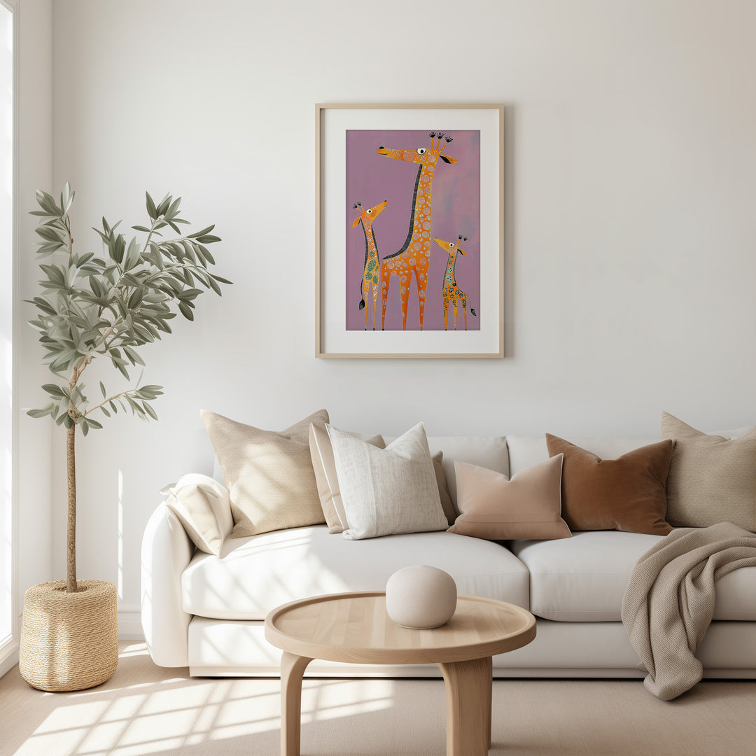 Gentle Giraffes Kids Art Print,livingroom,timber border